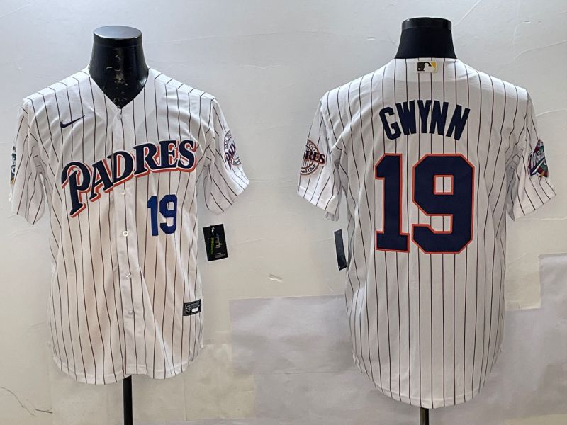 Men San Diego Padres #19 Gwynn White Stripe Throwback Game Nike 2025 MLB Jersey style 4269
